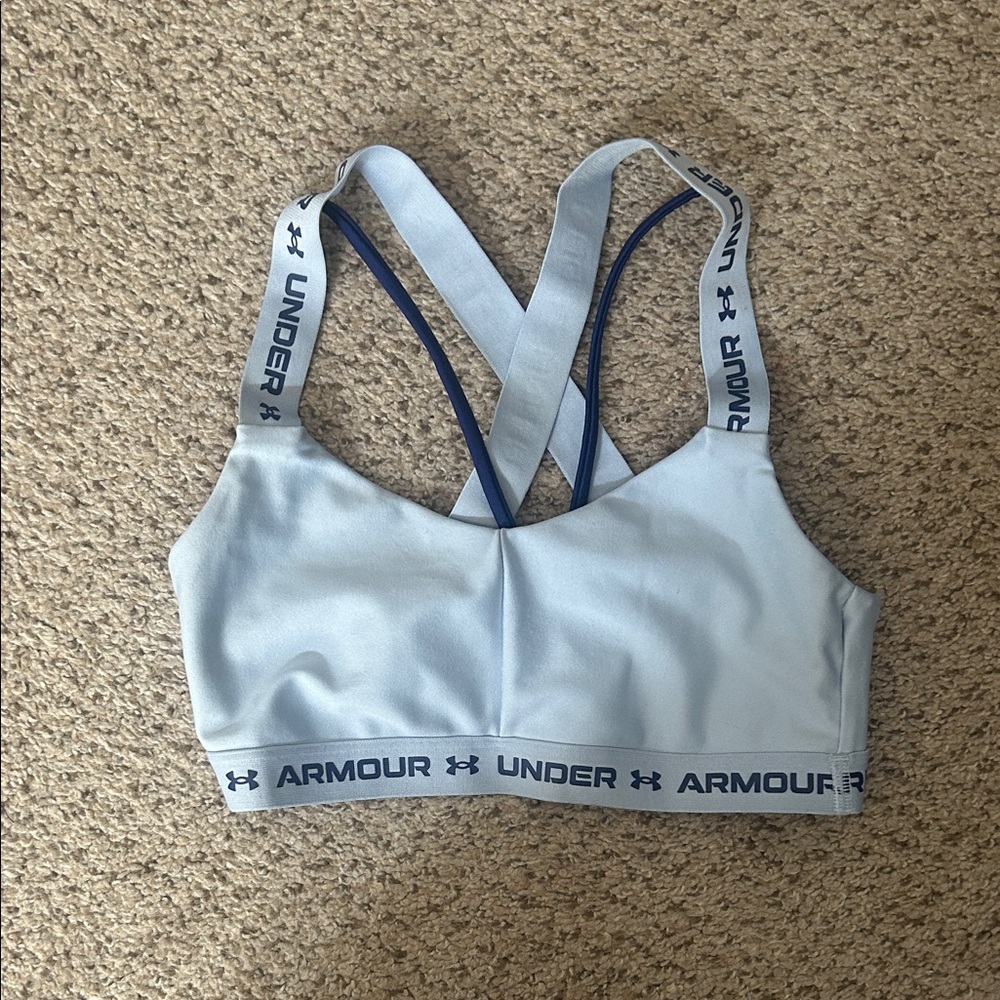 Under Armour Sky Blue Sports Bra with Navy Accents